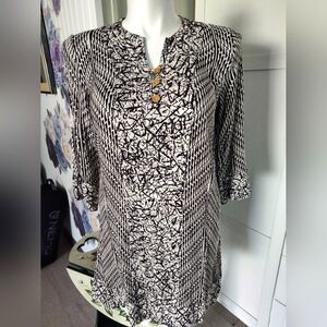 SOFT SURROUNDINGS Raven Shift Dress Beachy Boho Cream & Black Women's Med EUC